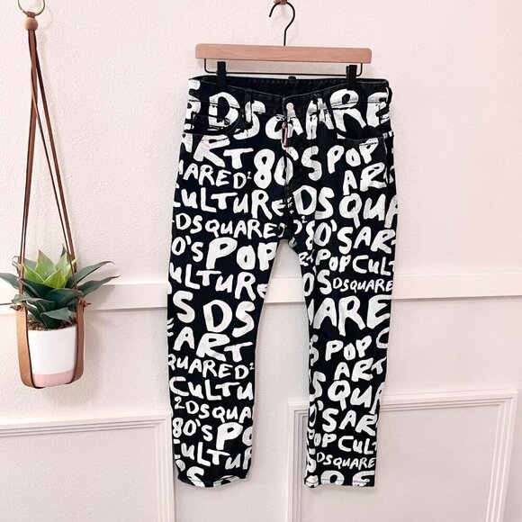 DSQUARED2 D2 Pop 80's Wash Bro Jeans Graffiti Size 46 - Picture 2 of 9